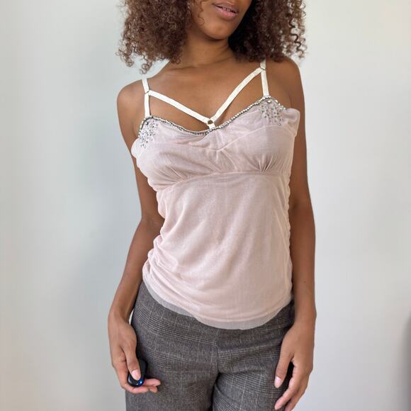 Vintage Euro Blush Mesh Embellished Camisole (S/M) - Picture 7 of 10